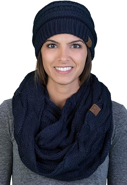 Solid Knit Beanie & Infinity Scarf Matching Set by Funky Junque