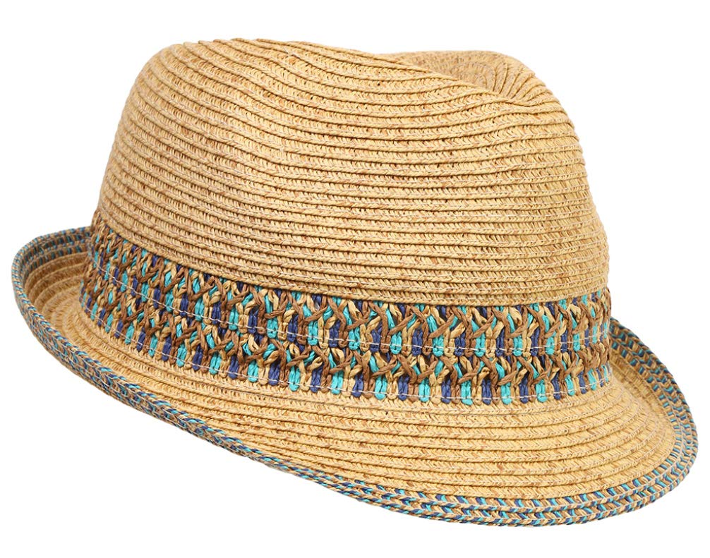 Multicolor Woven Band Straw Summer Fedora by Funky Junque