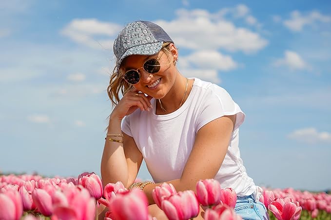 Eyelet Criss Cross Ponytail Hat by Funky Junque