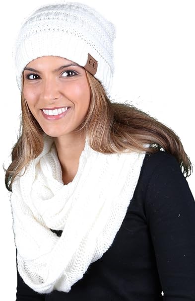 Solid Knit Beanie & Infinity Scarf Matching Set by Funky Junque