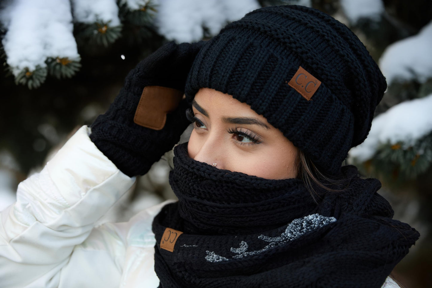 Confetti Matching Infinity Scarf, Oversized Beanie & Gloves Set by Funky Junque