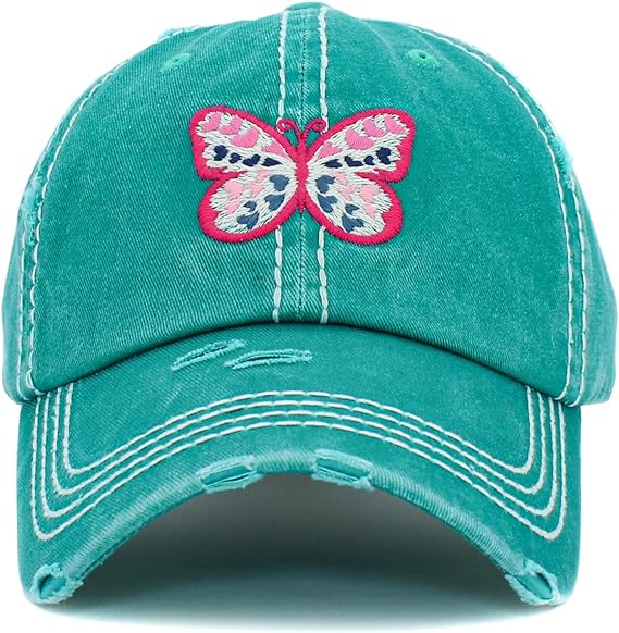 Butterfly Hearts Distressed Patch Hat by Funky Junque