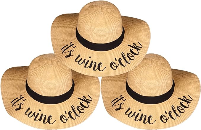 It's Wine O'clock Embroidered Sun Hat by Funky Junque