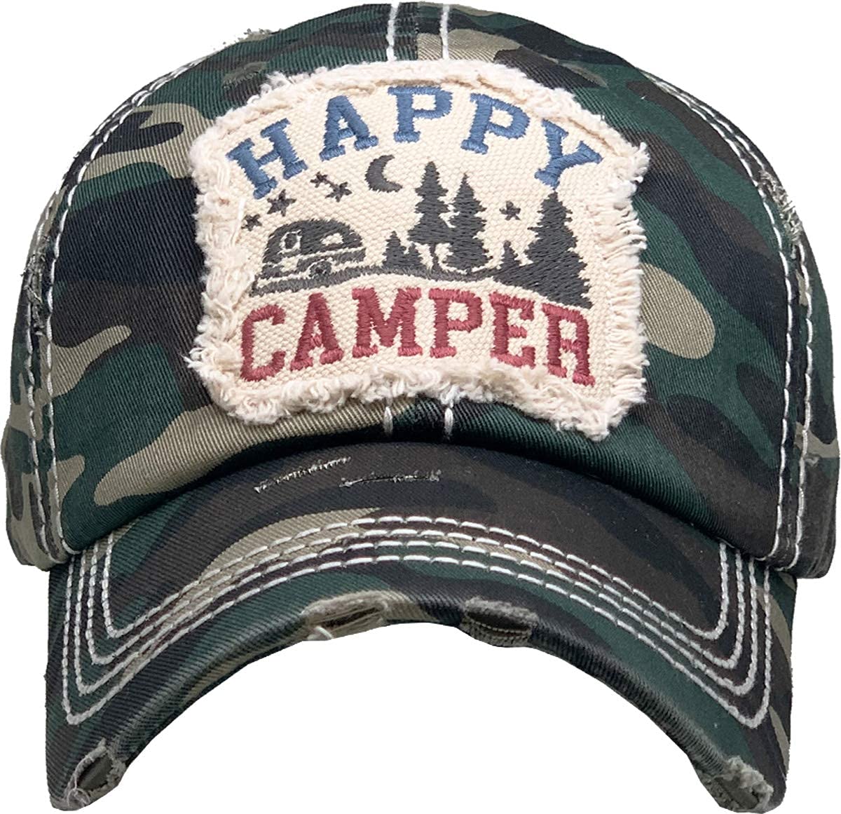 Happy Camper Distressed Patch Hat by Funky Junque