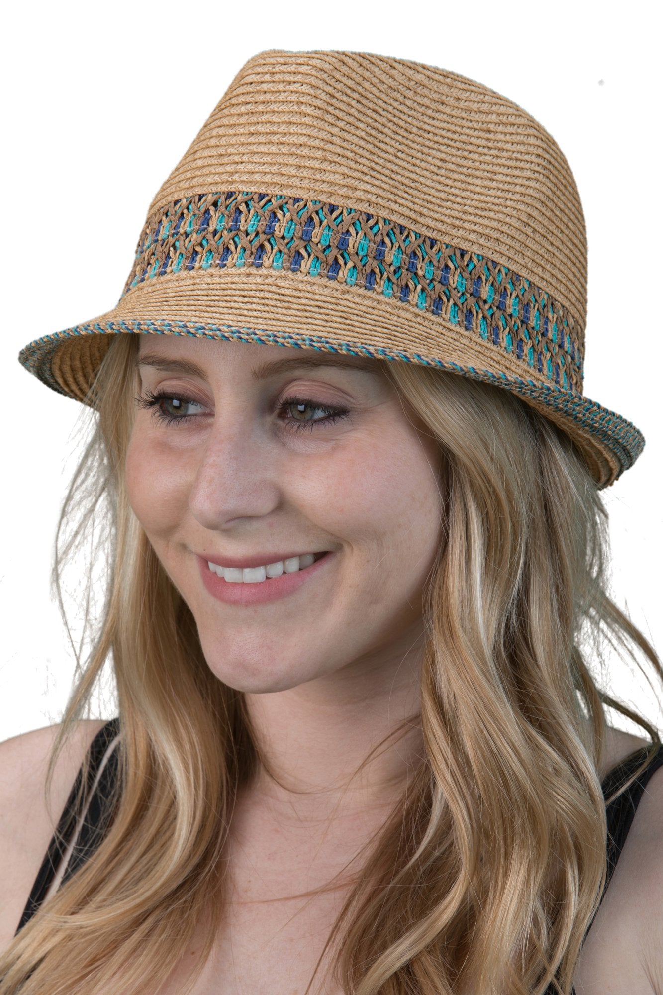 Multicolor Woven Band Straw Summer Fedora by Funky Junque