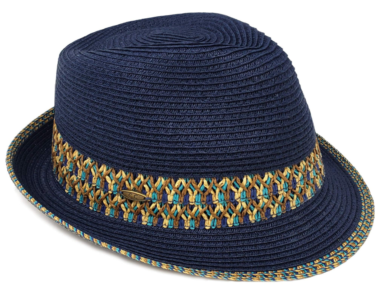 Multicolor Woven Band Straw Summer Fedora by Funky Junque