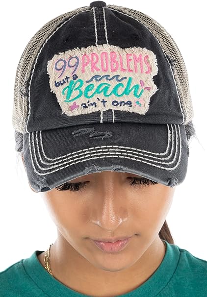 99 Problems But a Beach Aint One Distressed Patch Hat by Funky Junque