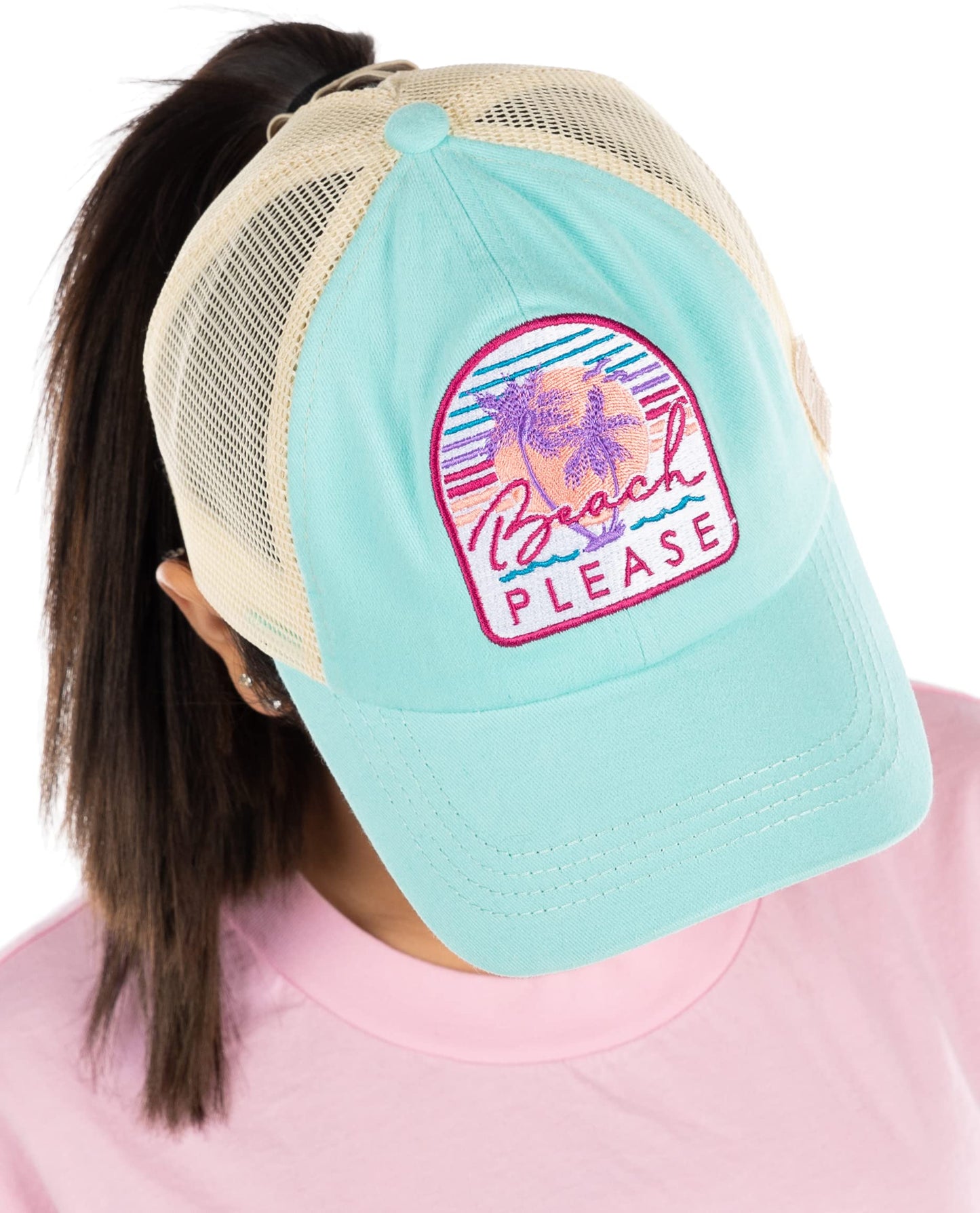 Beach Please Criss Cross Ponytail Hat by Funky Junque