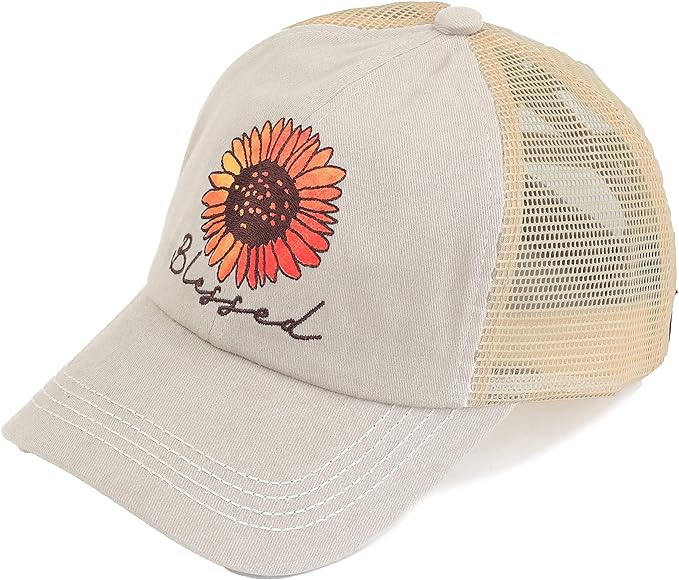 Blessed (Sunflower) Criss Cross Ponytail Hat by Funky Junque