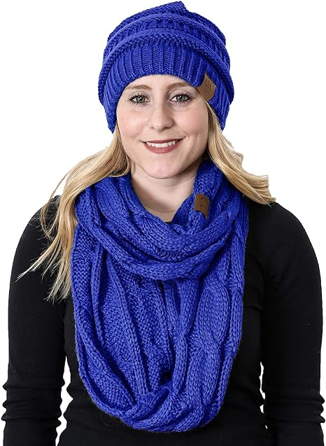 Solid Knit Beanie & Infinity Scarf Matching Set by Funky Junque