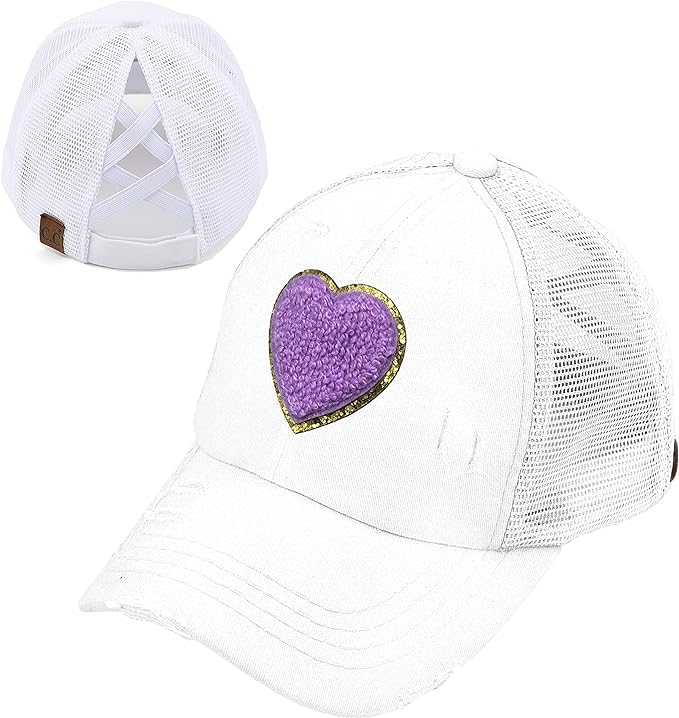 Heart Patch Criss Cross Ponytail Hat by Funky Junque