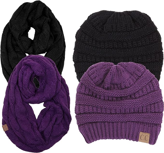 Solid Knit Beanie & Infinity Scarf Matching Set by Funky Junque