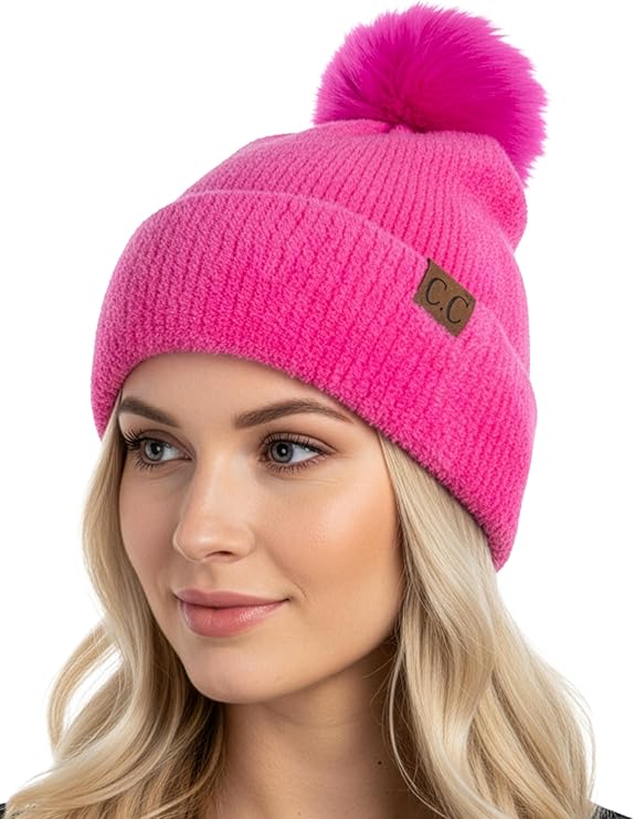 Women's Chenille Winter Pom Beanie - Ivory