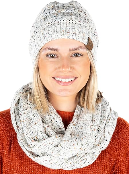 Confetti Knit Beanie & Infinity Scarf Matching Set by Funky Junque
