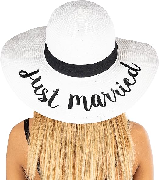 Just Married Embroidered Sun Hat by Funky Junque