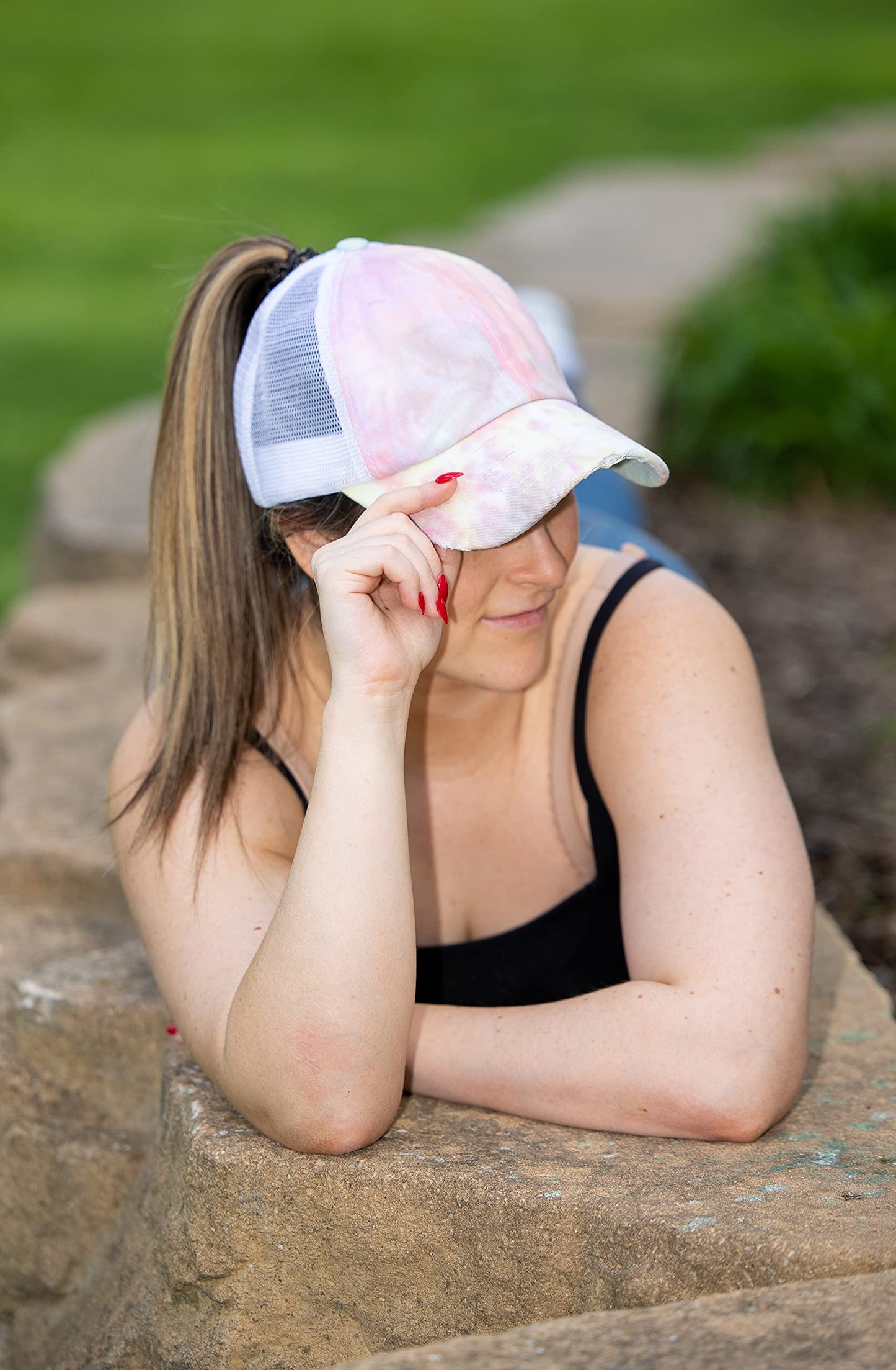 Tie Dye Criss Cross Ponytail Hat by Funky Junque