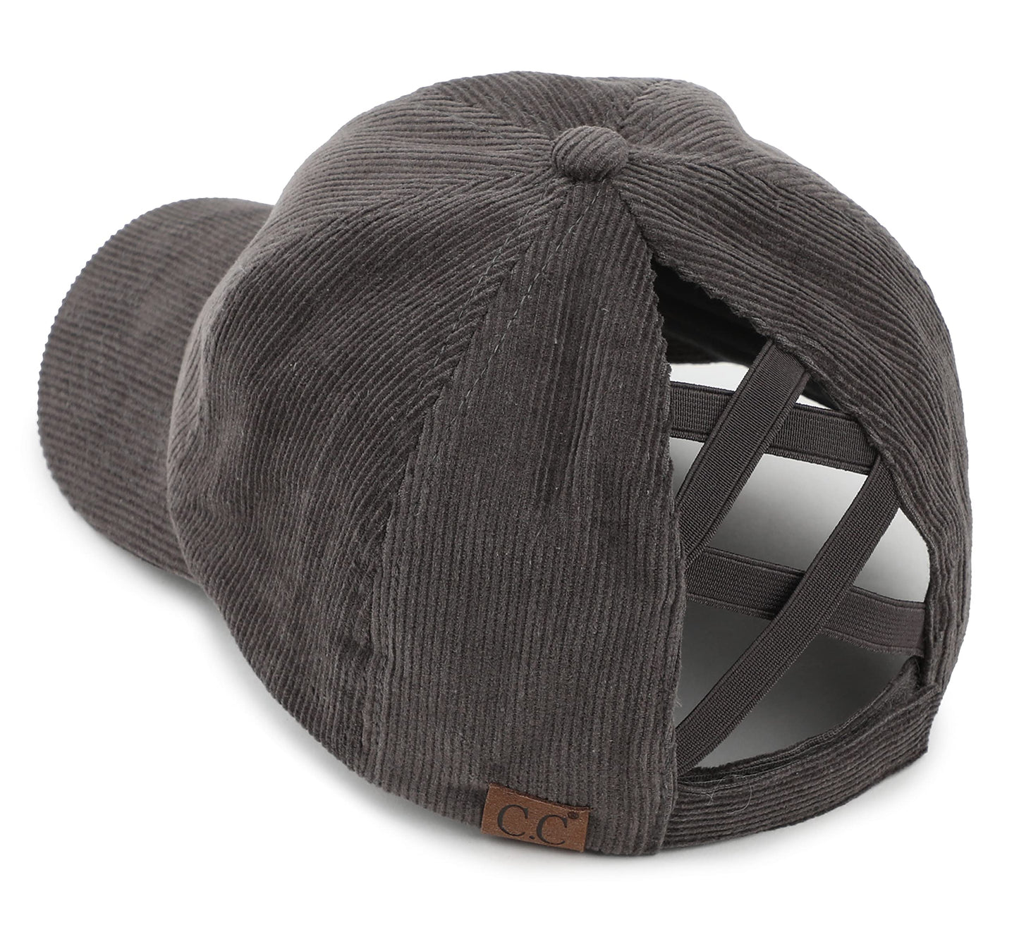 Corduroy Criss Cross Ponytail Hat by Funky Junque