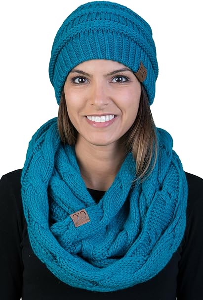 Solid Knit Beanie & Infinity Scarf Matching Set by Funky Junque