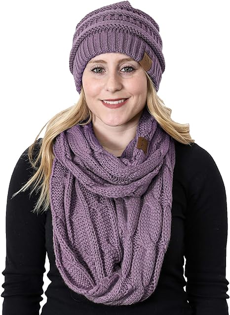 Solid Knit Beanie & Infinity Scarf Matching Set by Funky Junque
