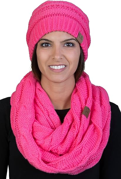 Solid Knit Beanie & Infinity Scarf Matching Set by Funky Junque