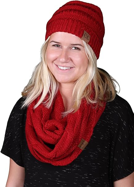 Solid Knit Beanie & Infinity Scarf Matching Set by Funky Junque