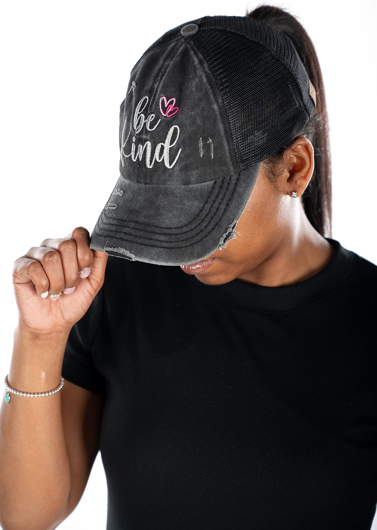 Be Kind Criss Cross Ponytail Hat by Funky Junque