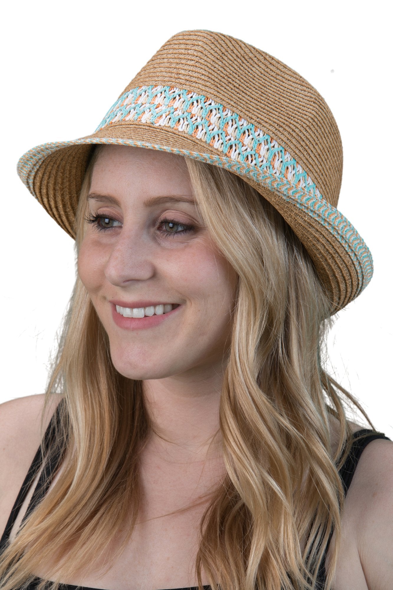 Multicolor Woven Band Straw Summer Fedora by Funky Junque