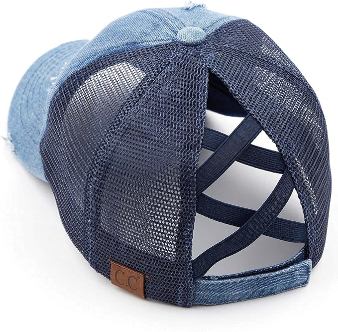 Mesh Back Criss Cross Ponytail Hat by Funky Junque