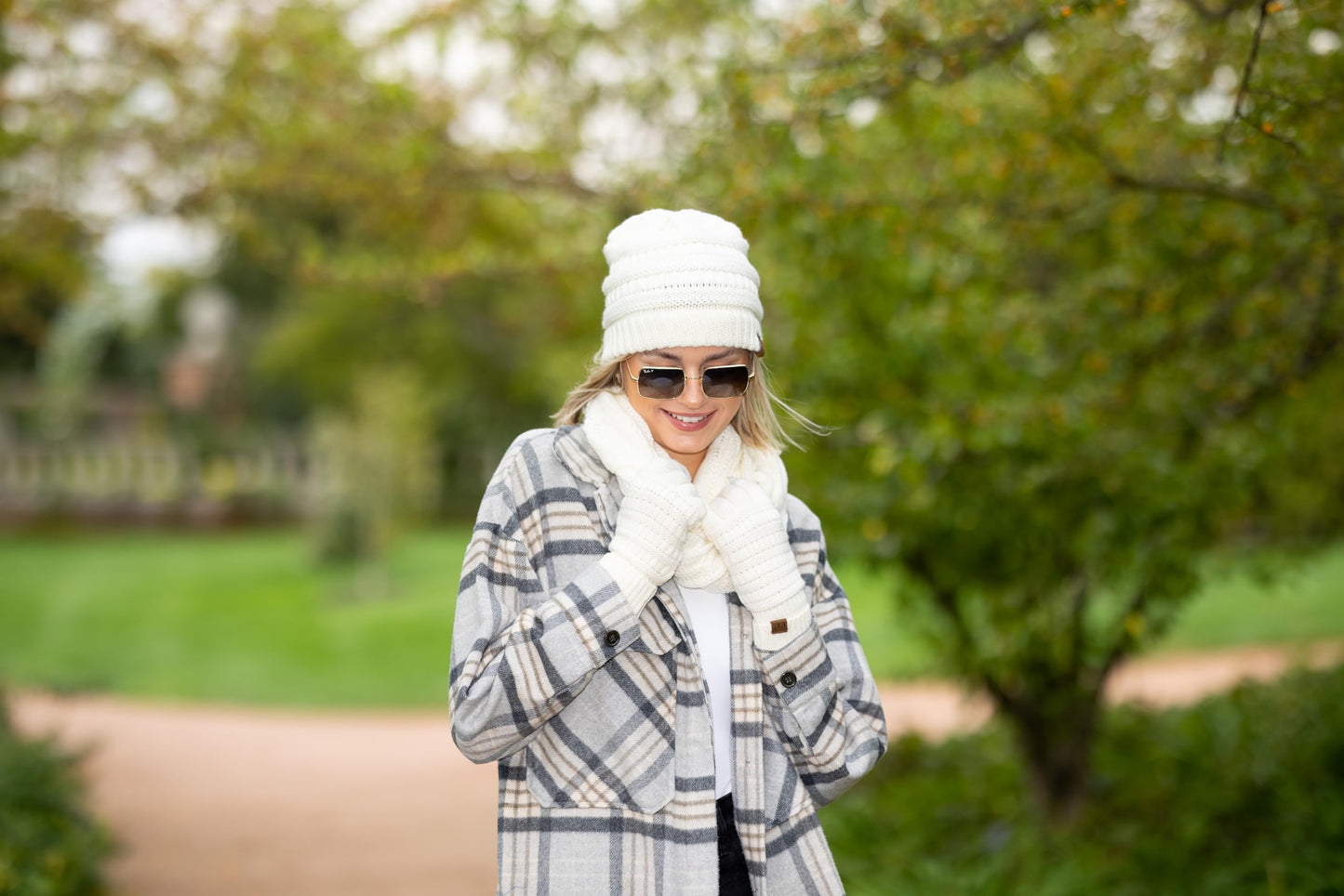 Confetti Matching Infinity Scarf, Cable Knit Beanie & Gloves Set by Funky Junque