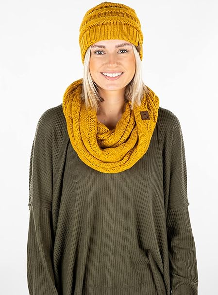 Solid Knit Beanie & Infinity Scarf Matching Set by Funky Junque