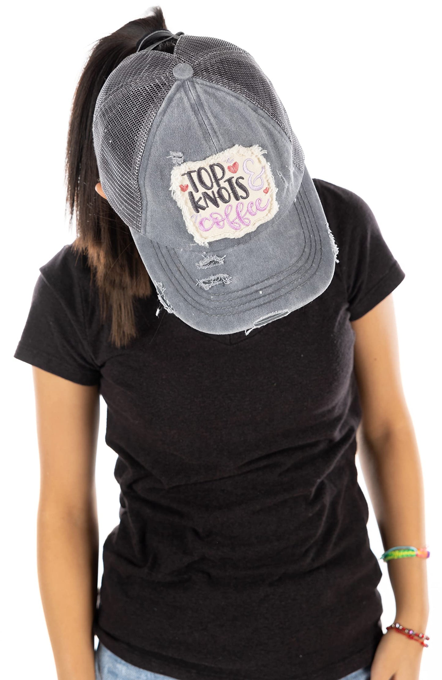 Top Knots and Coffee Criss Cross Ponytail Hat by Funky Junque