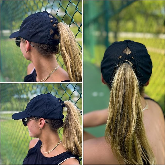 Laser Cut Criss Cross Ponytail Hat by Funky Junque