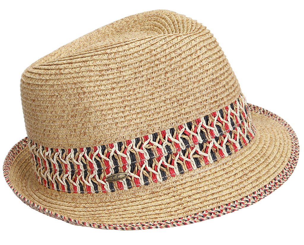 Multicolor Woven Band Straw Summer Fedora by Funky Junque