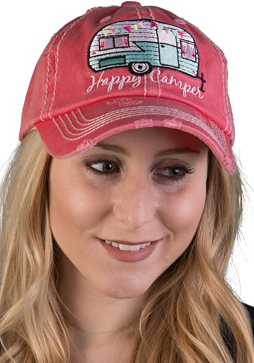 Happy Camper Distressed Patch Hat by Funky Junque
