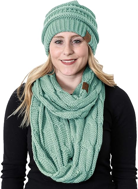 Solid Knit Beanie & Infinity Scarf Matching Set by Funky Junque