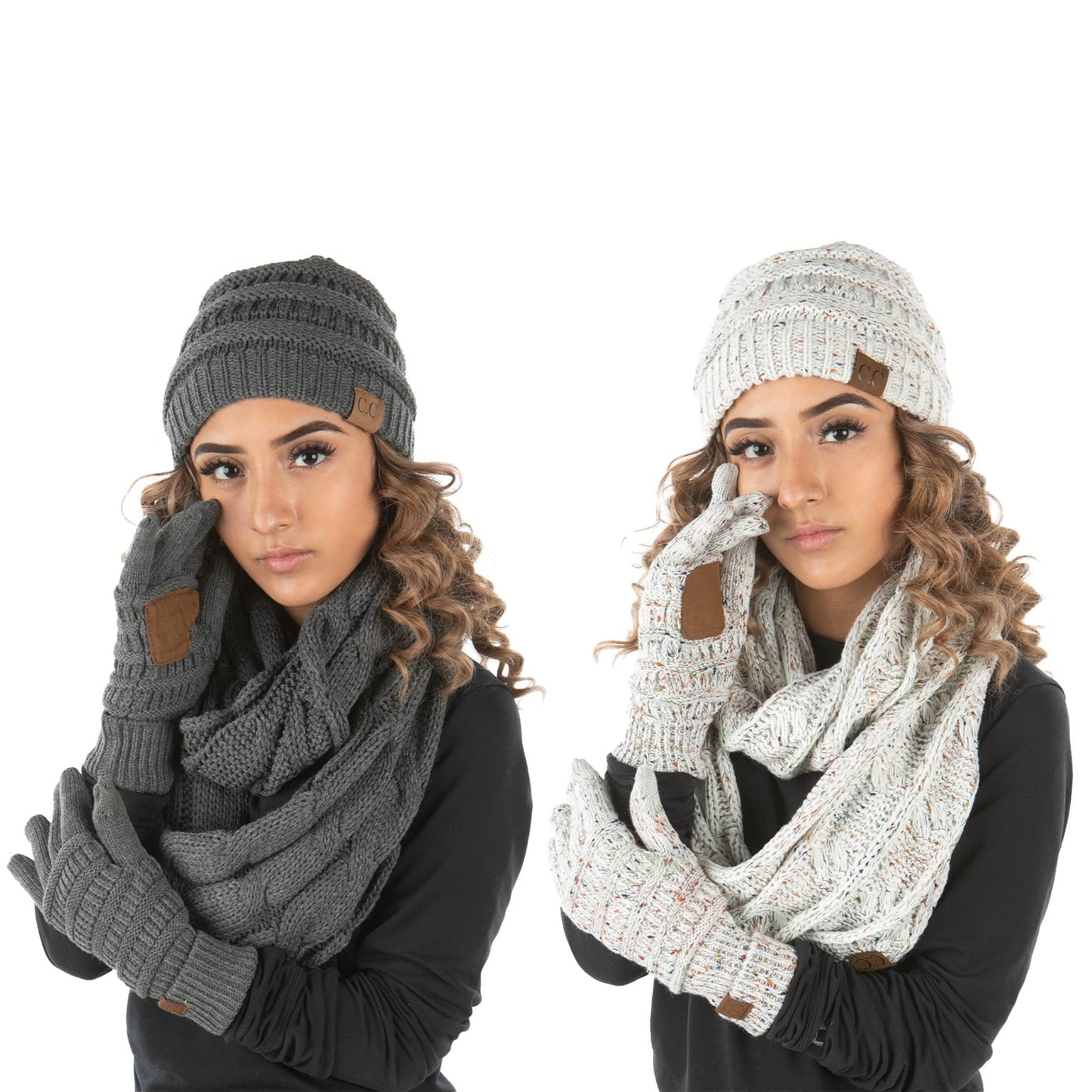 Confetti Matching Infinity Scarf, Cable Knit Beanie & Gloves Set by Funky Junque