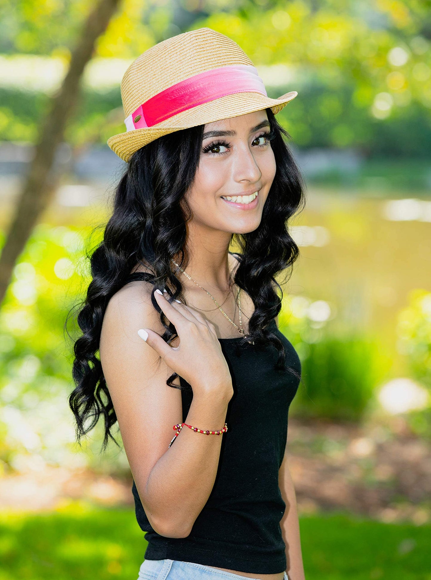 Decorative Band Straw Summer Fedora by Funky Junque
