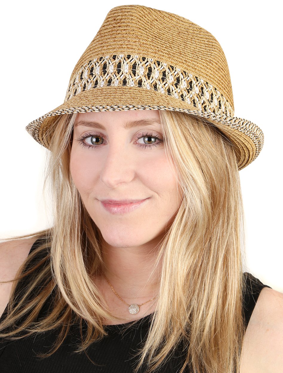 Multicolor Woven Band Straw Summer Fedora by Funky Junque