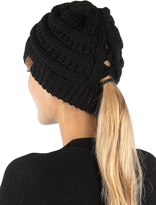 Criss Cross Ponytail Beanie by Funky Junque