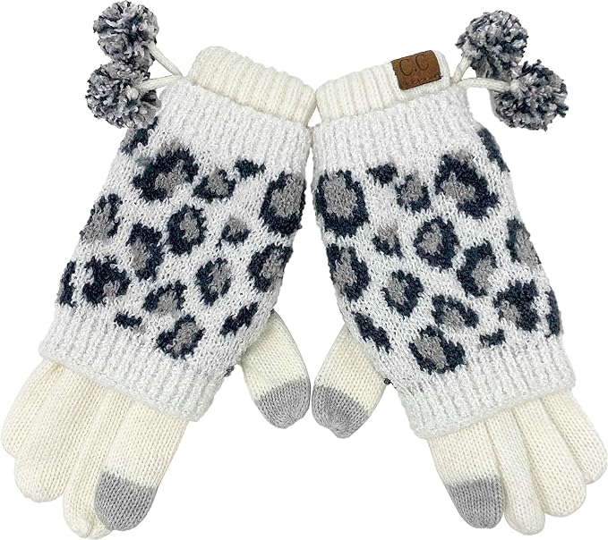 Leopard Print Pom Gloves by Funky Junque