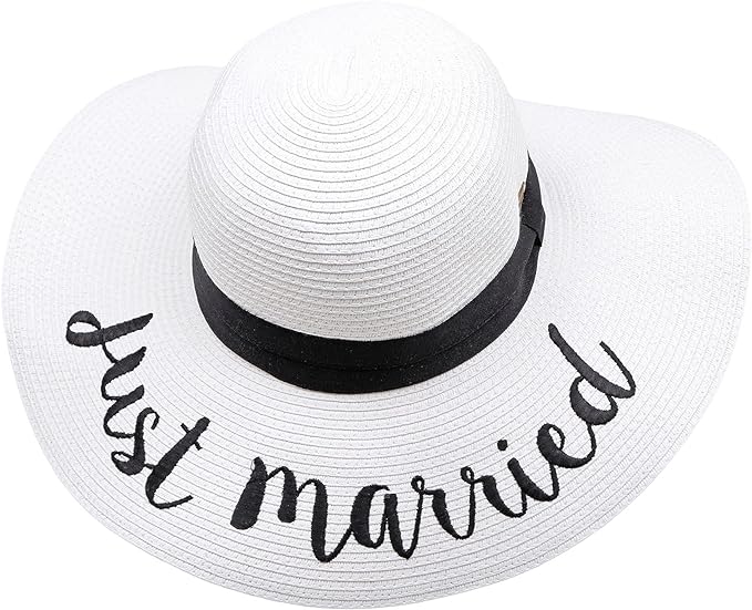 Just Married Embroidered Sun Hat by Funky Junque