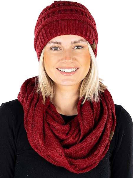 Solid Knit Beanie & Infinity Scarf Matching Set by Funky Junque
