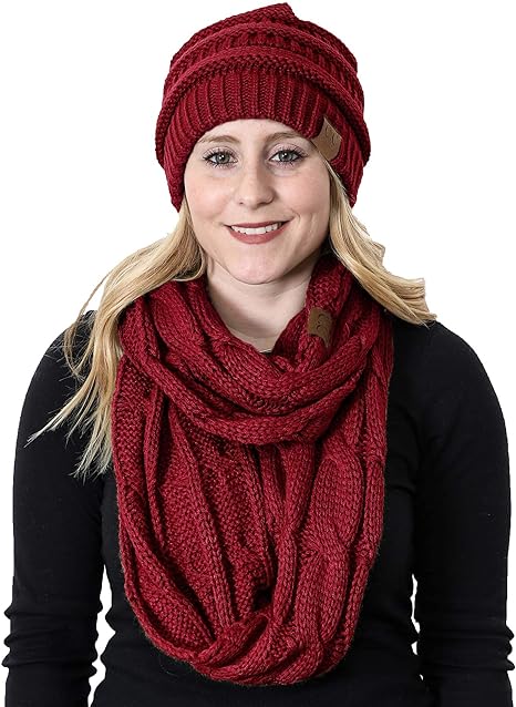 Solid Knit Beanie & Infinity Scarf Matching Set by Funky Junque
