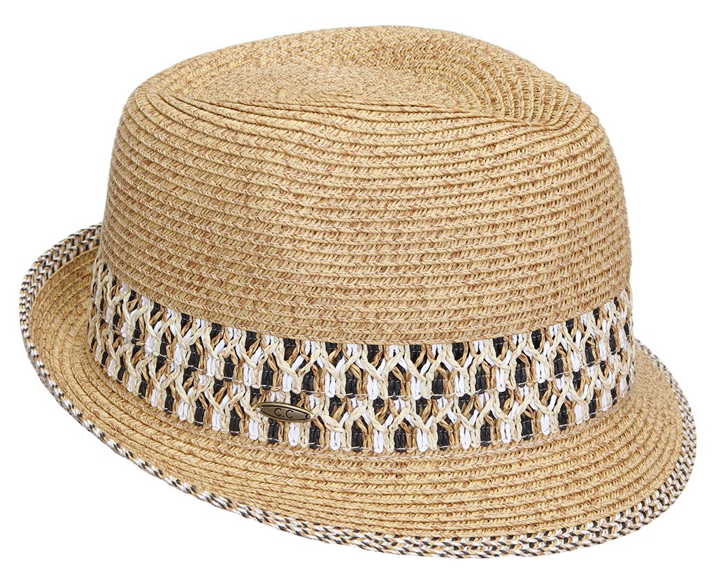 Multicolor Woven Band Straw Summer Fedora by Funky Junque
