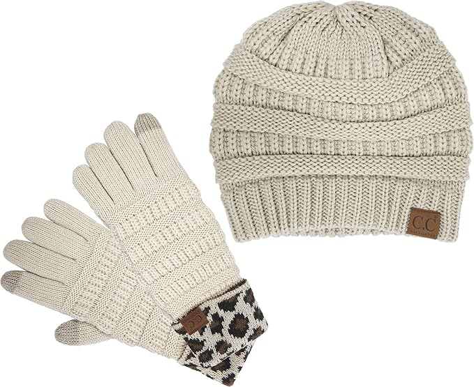 Slouchy Beanie & Gloves Matching Set