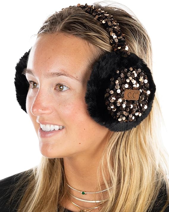 Sequin Adjustable Fuzzy Ear Muffs by Funky Junque