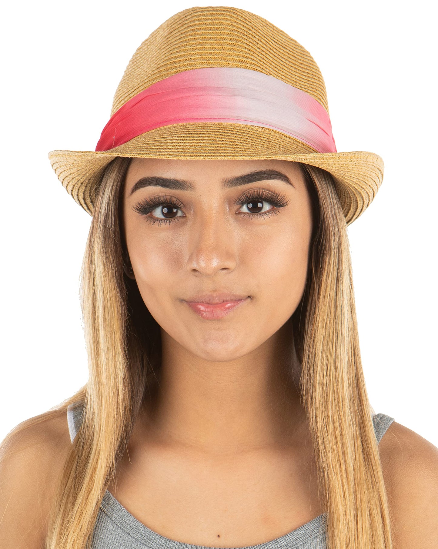 Decorative Band Straw Summer Fedora by Funky Junque