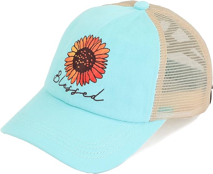 Blessed (Sunflower) Criss Cross Ponytail Hat by Funky Junque