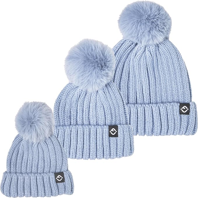 Mommy and Me - Ribbed Knit Detachable Pom Beanie (Adult/Toddler/Infant)