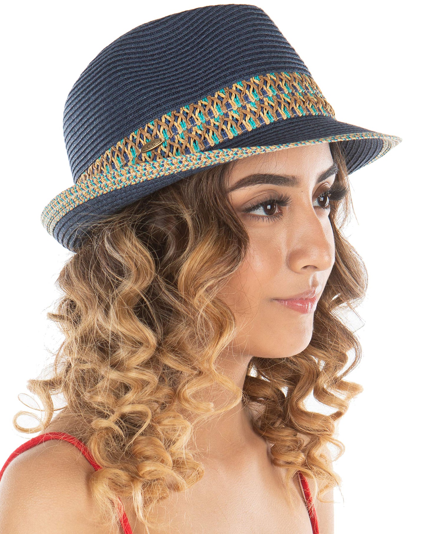 Multicolor Woven Band Straw Summer Fedora by Funky Junque